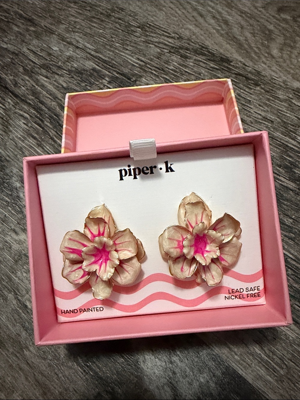 Piper + K Pink Floral Statement Earrings NWT